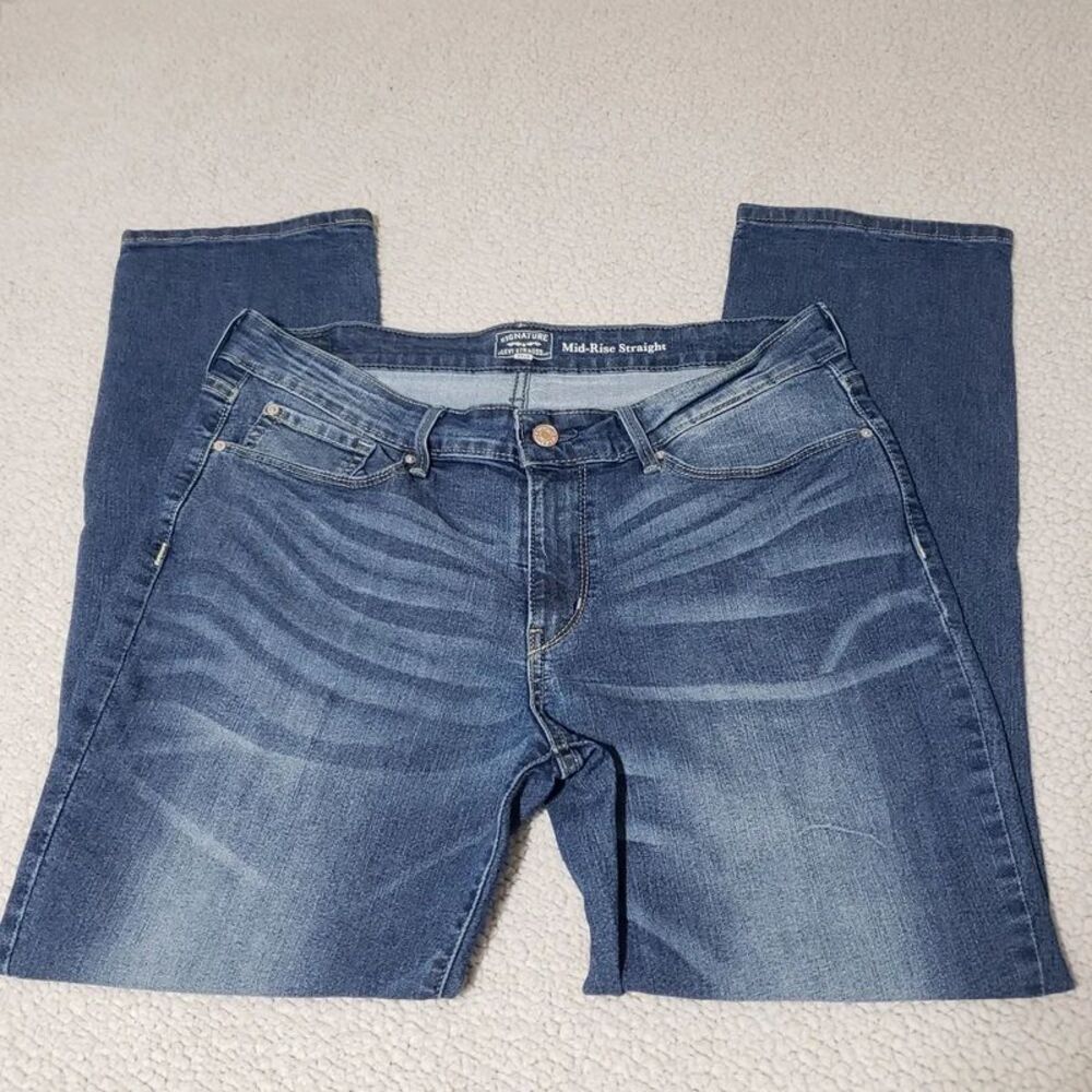 Levis Strauss Signature | Mid-Rise Straight Blue Denim Jeans | Womens 14S